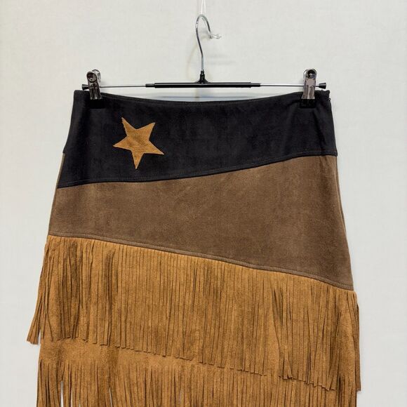 Vocal Faux Suede Fringe Mini Skirt Size Medium Western Boho Cowgirl C069 -19 - Picture 10 of 14